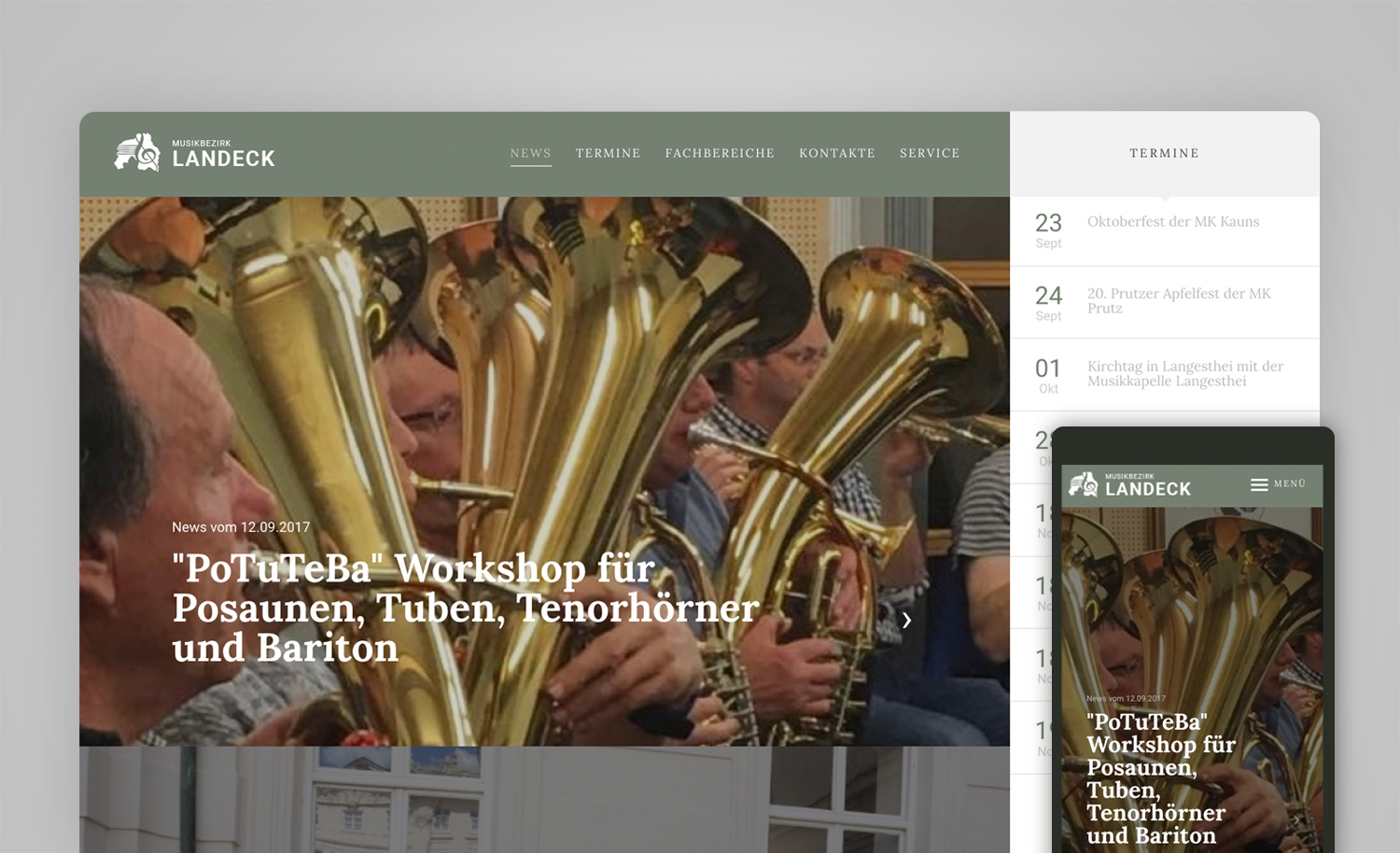 Neue Website für den Musikbezirk Landeck / Screen Neue Website für den Musikbezirk Landeck / Screen